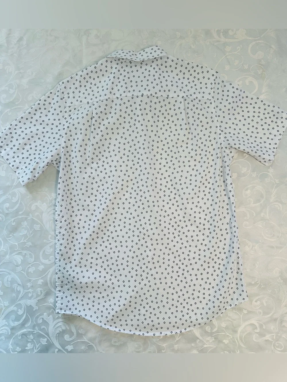 George Classic Fit White and Black Dot Print Cotton Short-Sleeve Button-Up Shirt